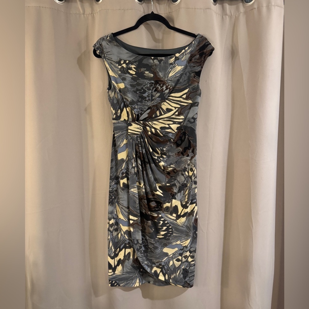 Connected Apparel Gray and Cream Midi Dress